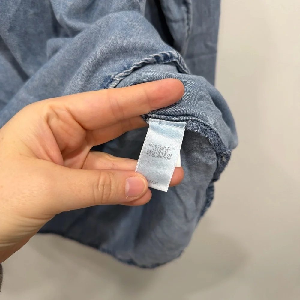J. Jill Denim Chambray Popover Blouse Button Front Small Tencel Lyocell